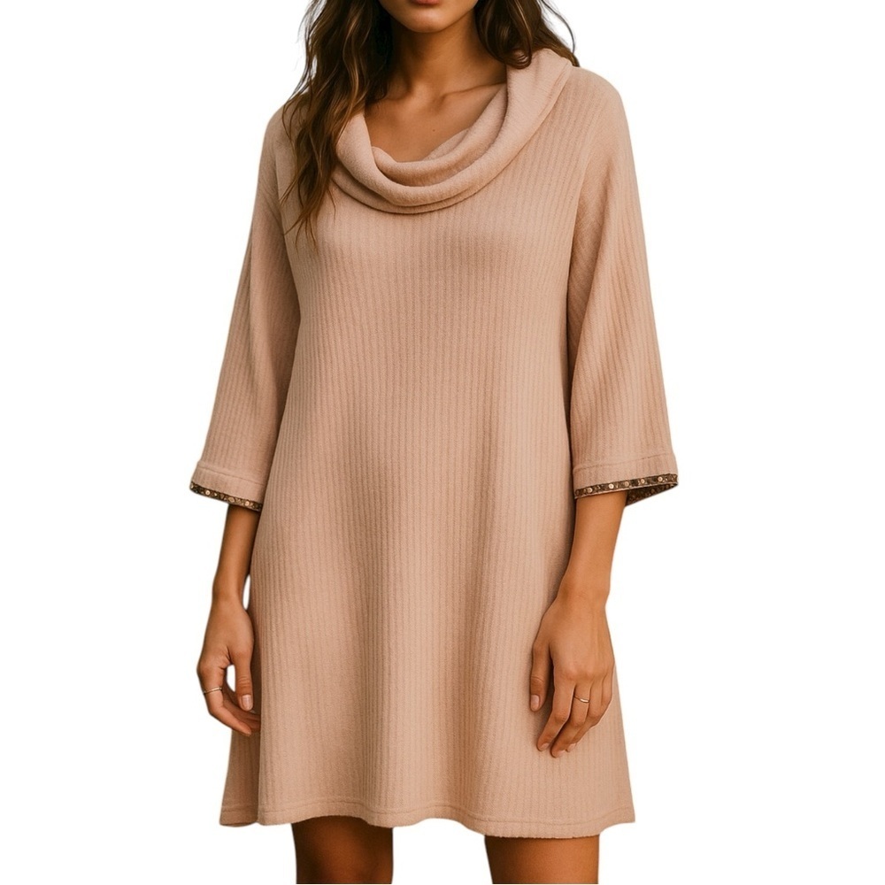 EASEL Waffle Knit Roll Neck Longline Sweater Tunic Dress